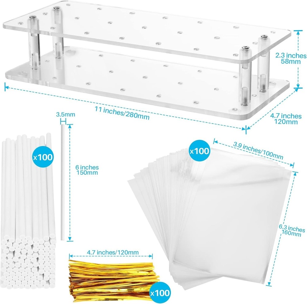Versatile Cake Pop Kit: 21-Hole Stand & Complete Wrapping Supplies for Events
