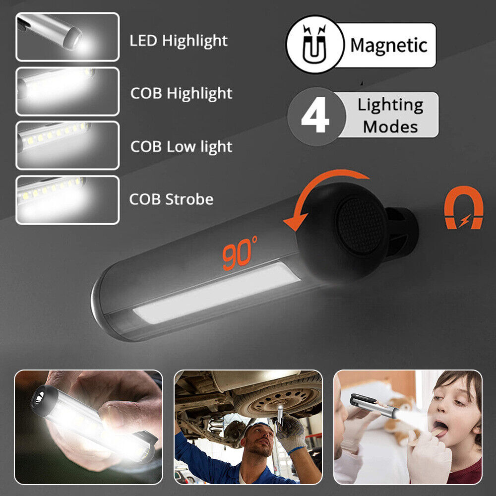3X Pen Light Mini LED Magnetic Rechargeable Work Light Flashlights Pocket Light