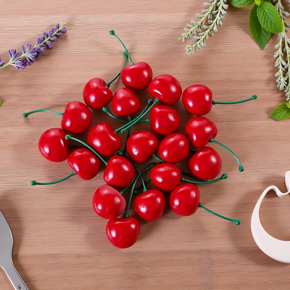 20 Pcs Red Artificial Cherries,Fake Fruit Decor Small, Ref