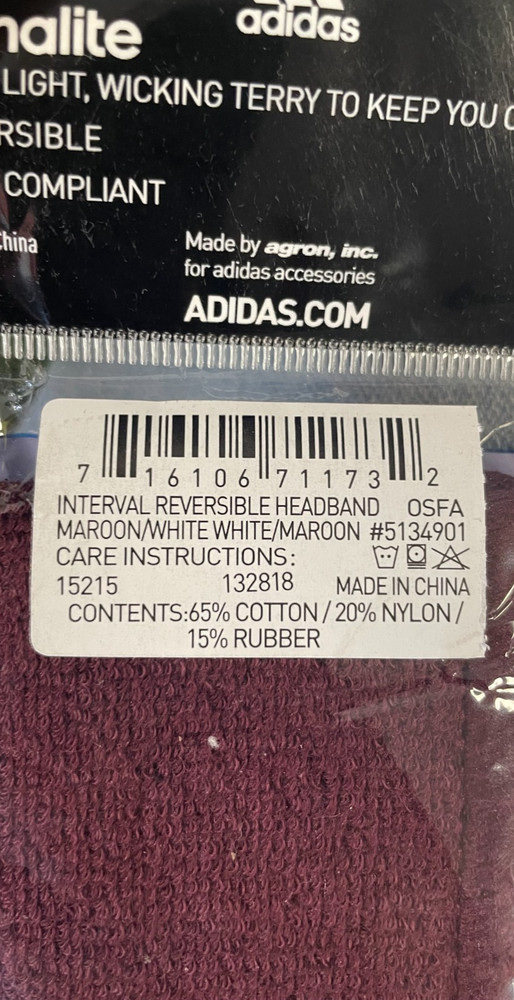 adidas Reversible Headband - Maroon/White