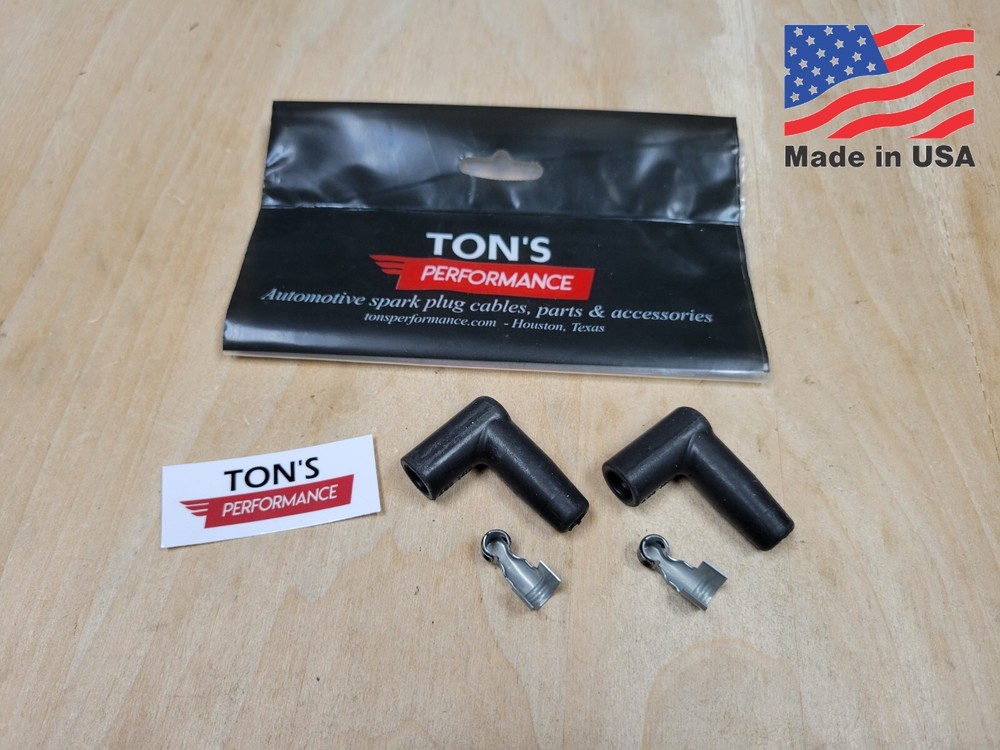 Pair Spark Plug Boots & Terminals 7-8mm wire, Silicone 90 degree Right angle
