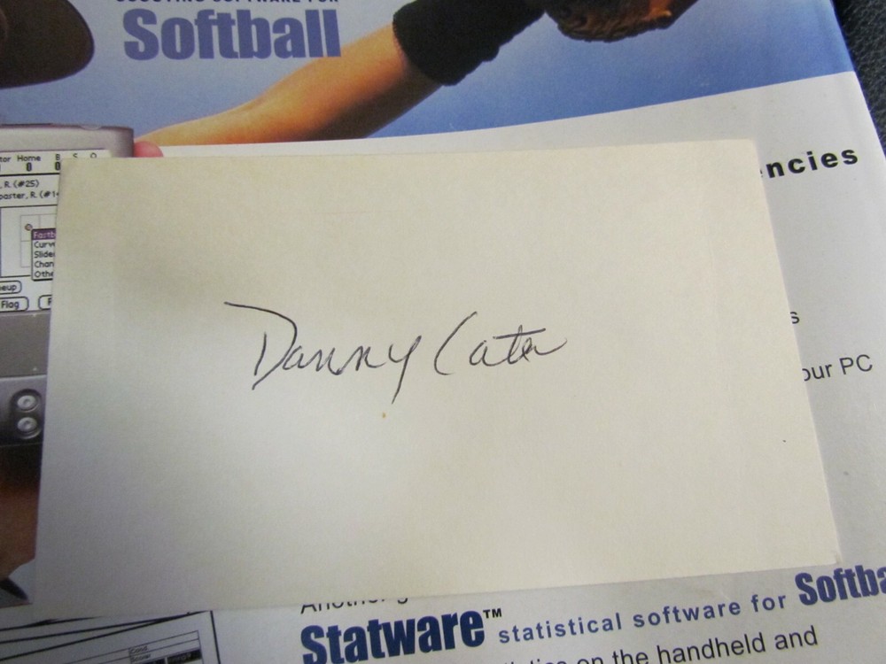 Danny Cater autographed index card