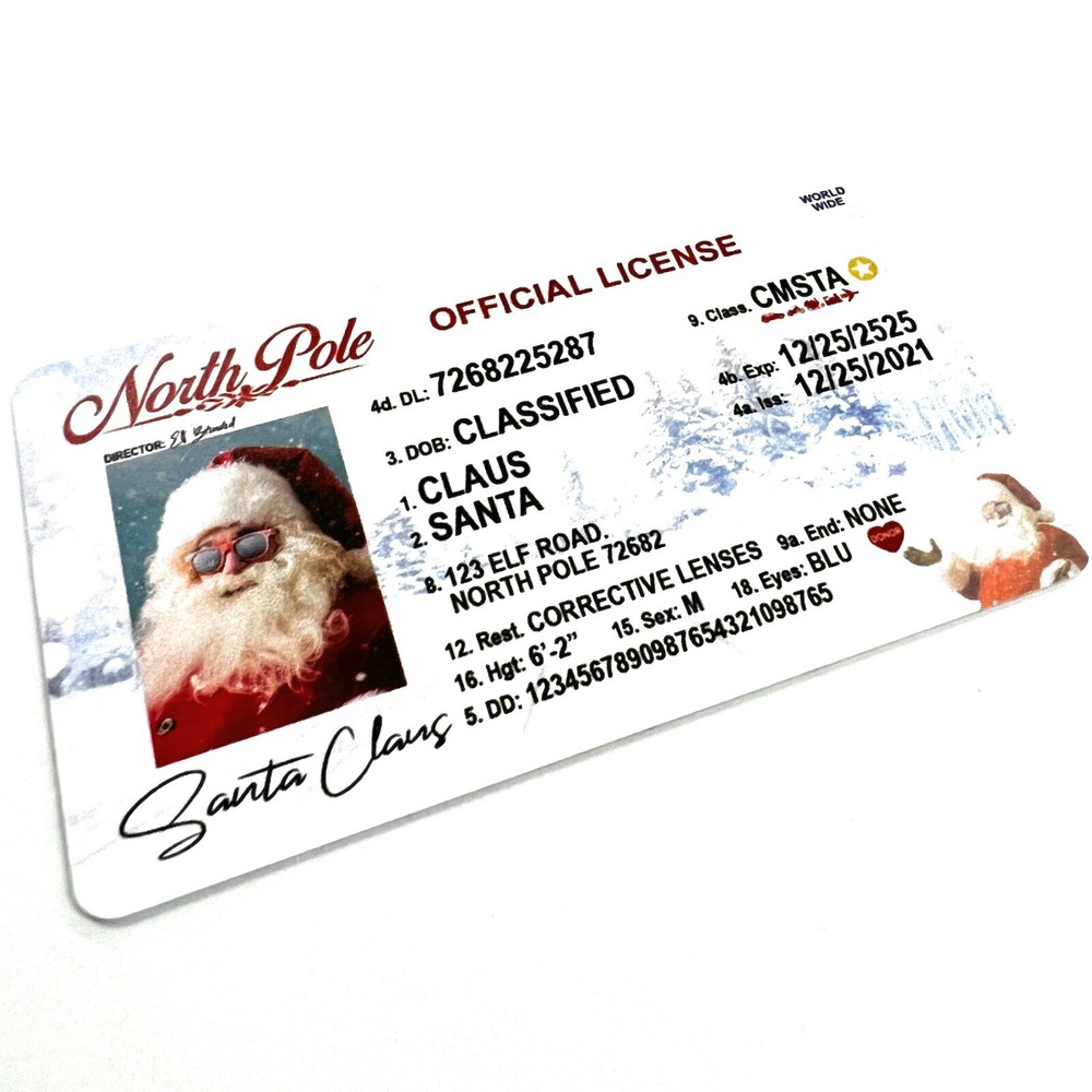 Santa Claus Driver License- Plastic Cards (5 pack)
