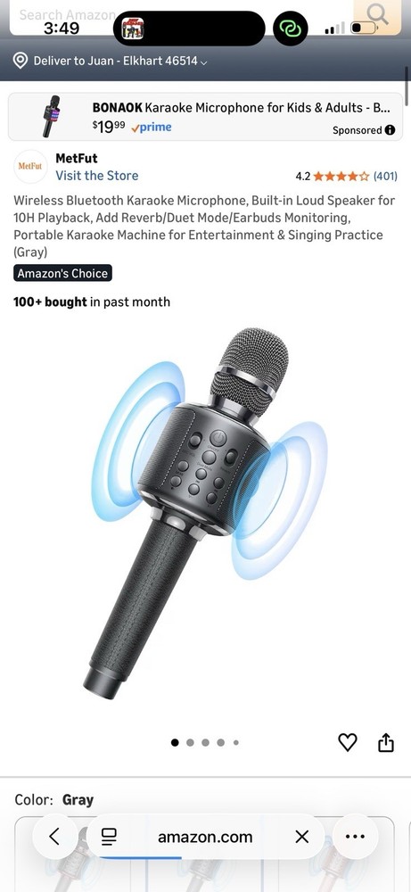 Wireless Bluetooth Karaoke Microphone 10H Playback Gray