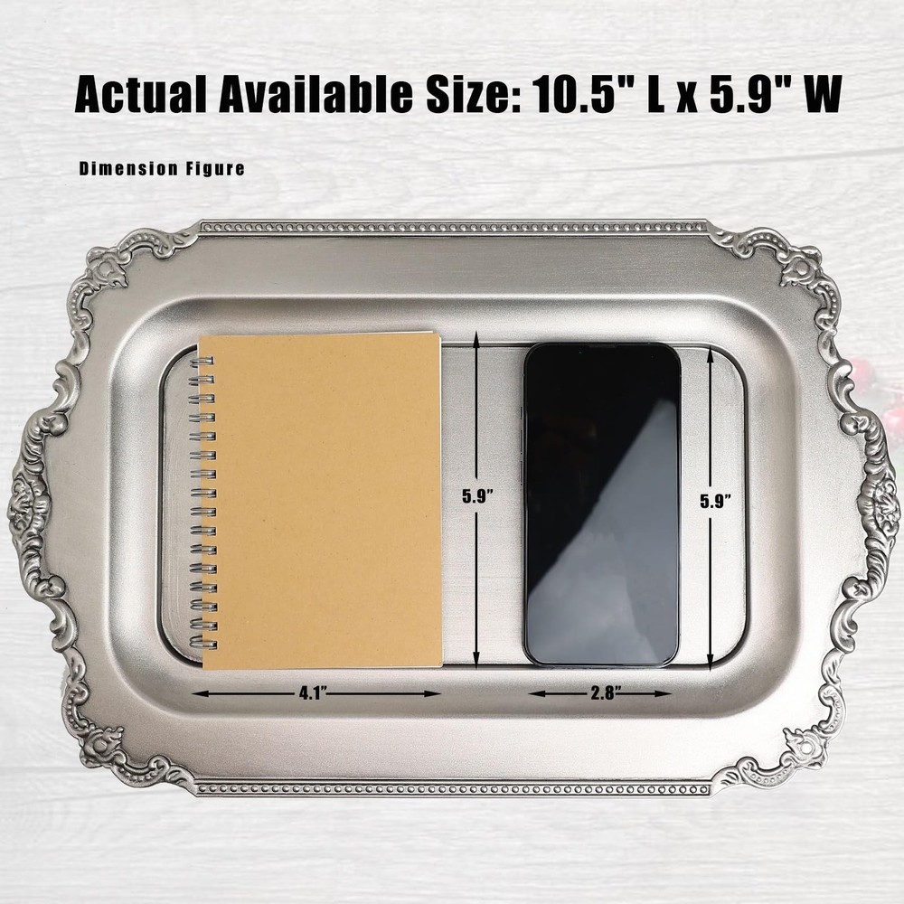 Leemxiiny 2 Matte Silver-Effect Plastic Decorative Trays for Coffee Table