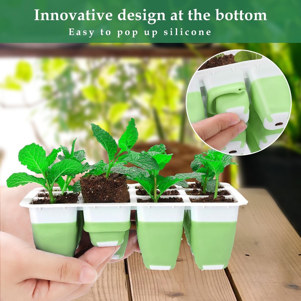 Seed Starter Tray, 48 Cells Indoor Seed Starter Kit, Flexible Silicone Design...