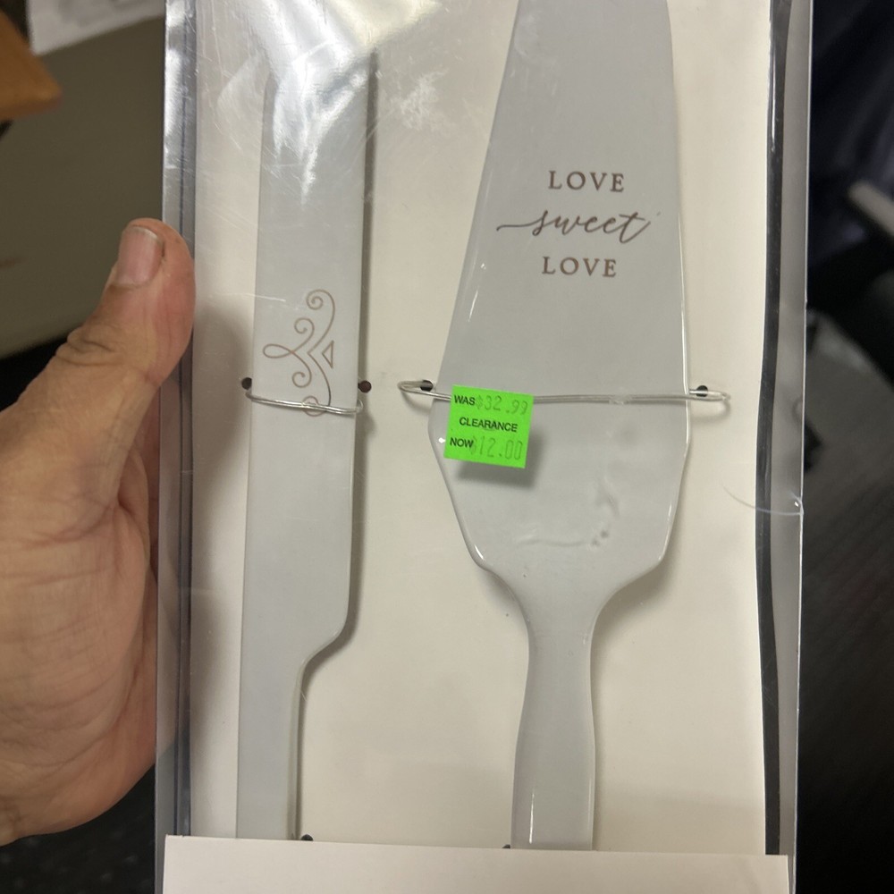 Style Me Pretty Cake Knife And Server Set White Gold