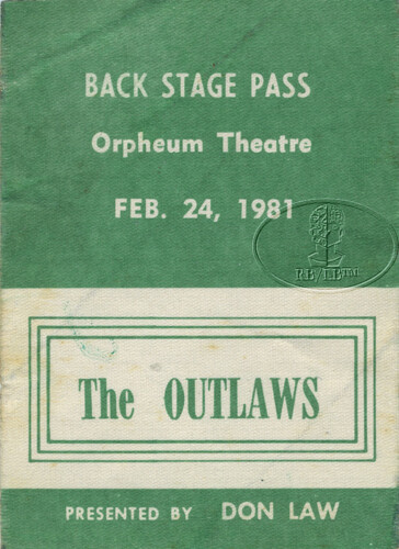 OUTLAWS 1981 Ghost Riders Tour Backstage Pass