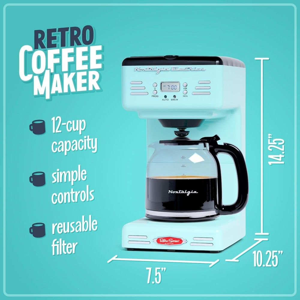 Retro 12-Cup Programmable Coffee Maker With LED Display, Automatic Shut-Off &...