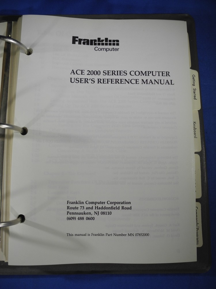 Vintage Computer Franklin ACE 2000, 2100, 2200 User Reference Manual