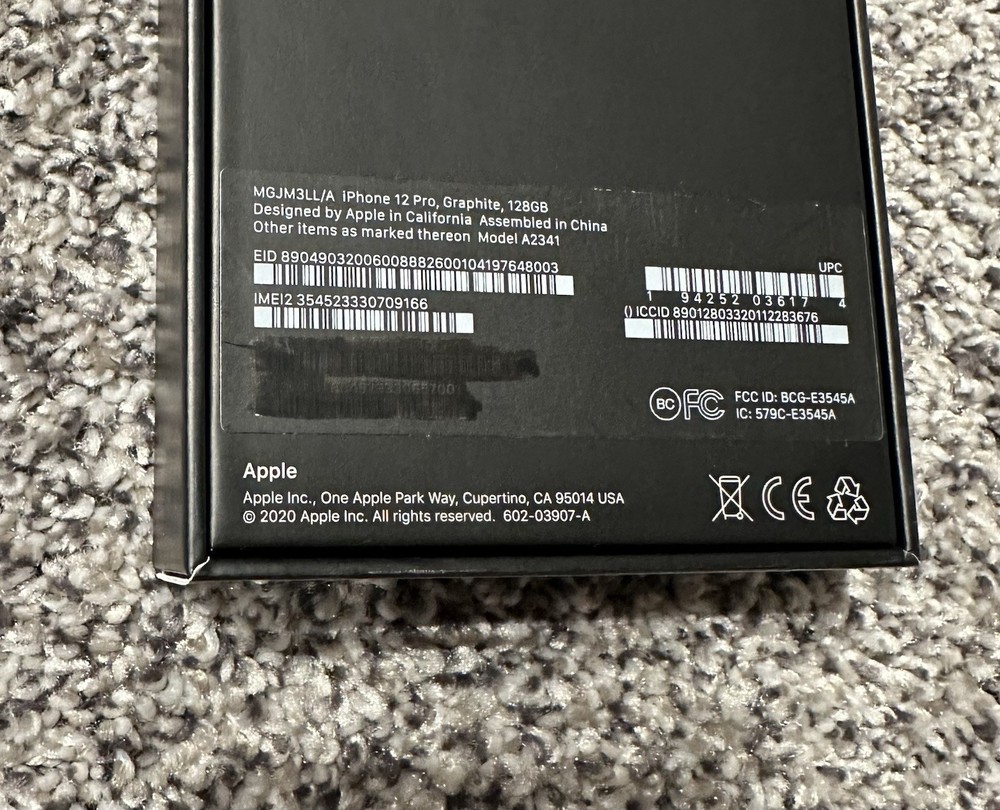 Apple iPhone 12 Pro, Graphite Empty Box NO PHONE OR CORD