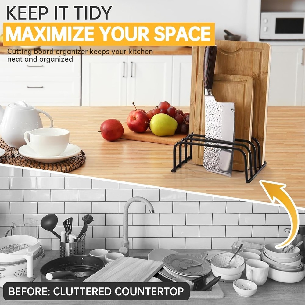 Kitchen Cutting Board Organizer Rack, 5-Slot Storage Holder for Boards, Bakeware