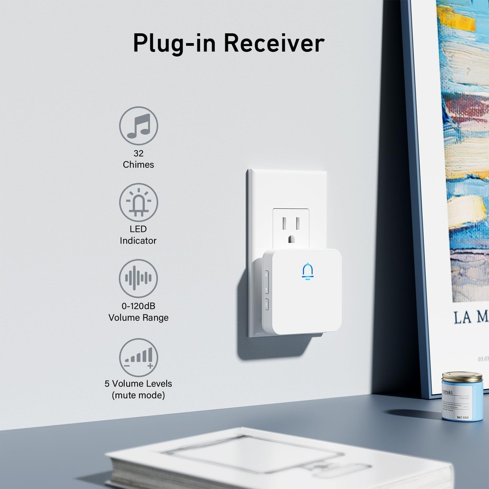 Wireless Doorbell 2 Buttons - Hassle-Installation, 1000ft Range, Adjustable V...