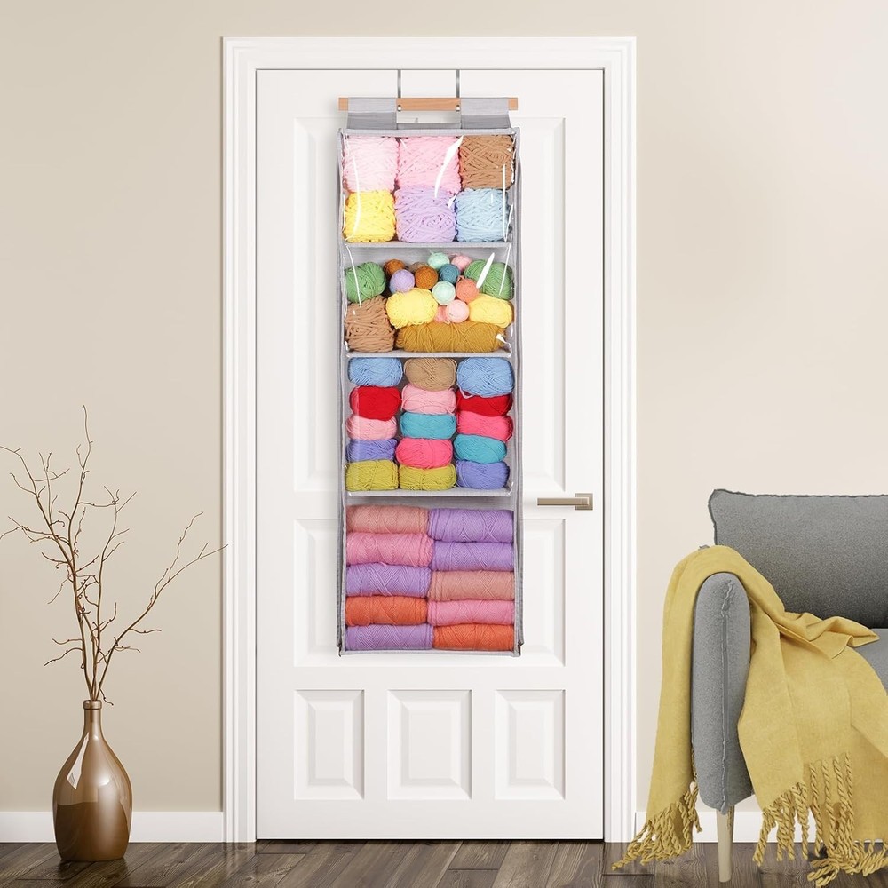 Yarn Storage Organizer with 4 Large Pockets Durable Dustproof Hanging Solution