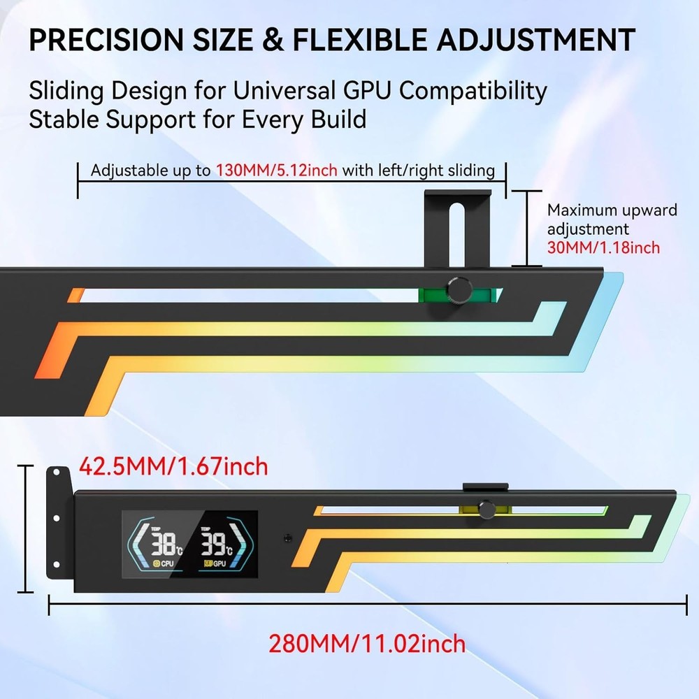ARGB GPU Support Bracket Anti Sag w/ LCD CPU GPU Temp Display Adjustable