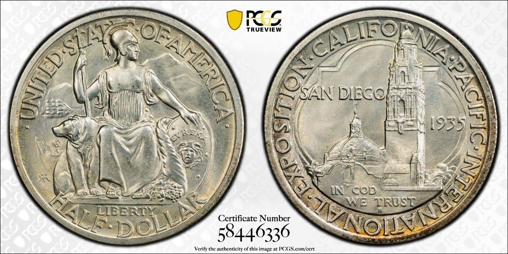 1935-S San Diego Commemorative Silver Half Dollar PCGS MS65 with TrueView