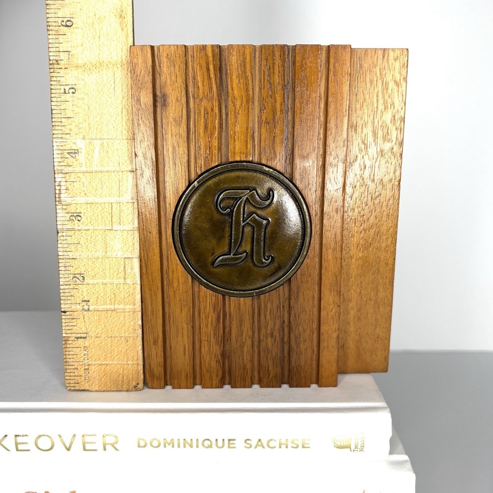 Bookends Solid Walnut Wood Personalized Initial Letter H Mid-Century Modern Book