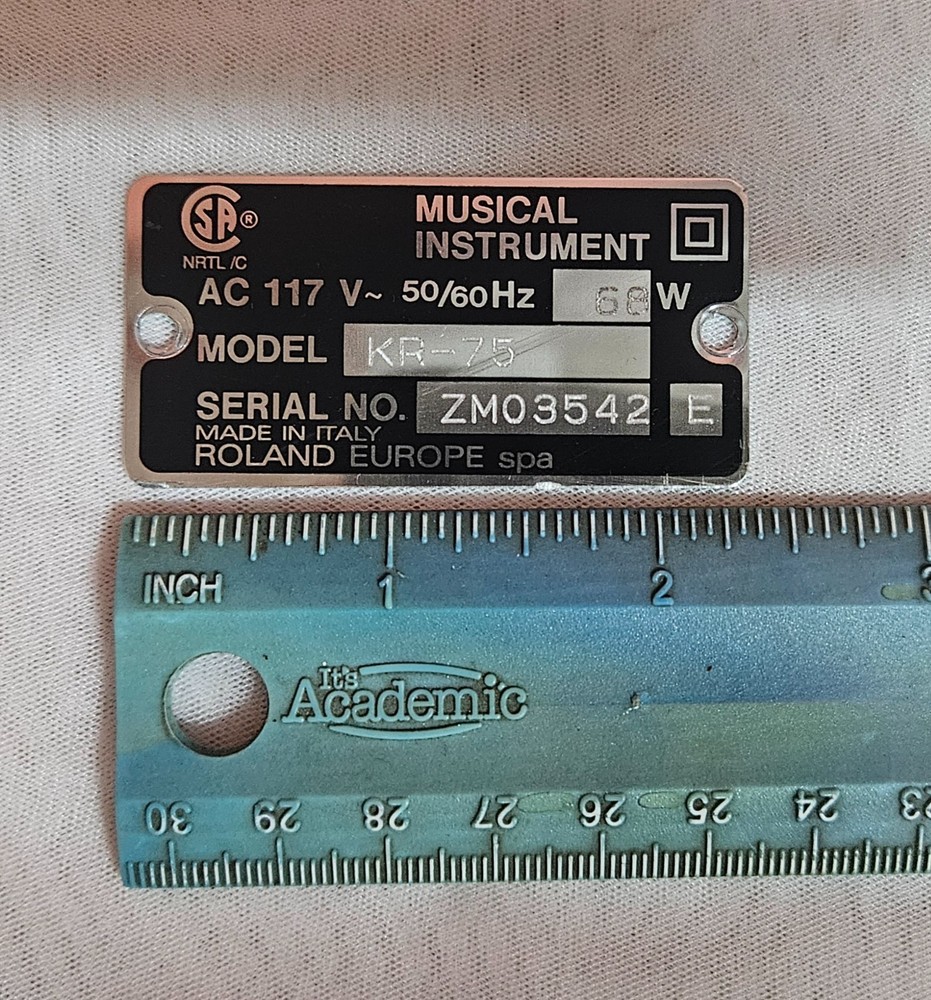 ROLAND KR-75 Keyboard Bottom Tin ID TAG