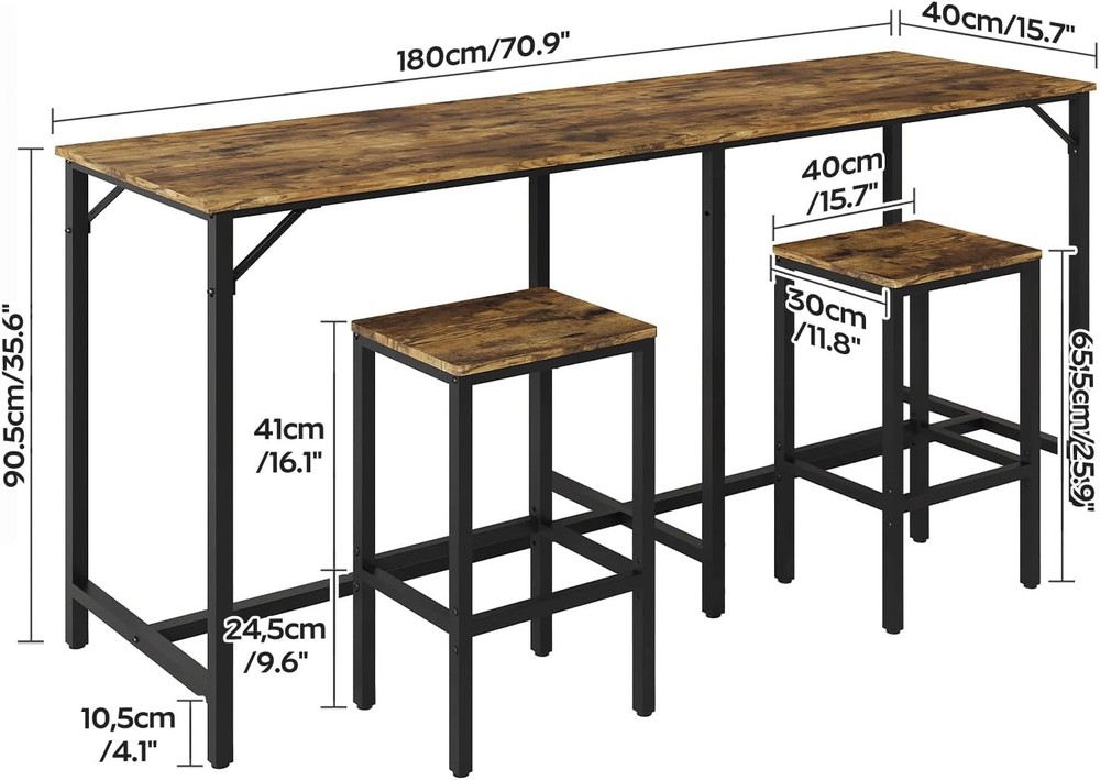 70.9" Bar Table & Chairs Set Dining Table & Chair Sets 3 Piece Counter Table