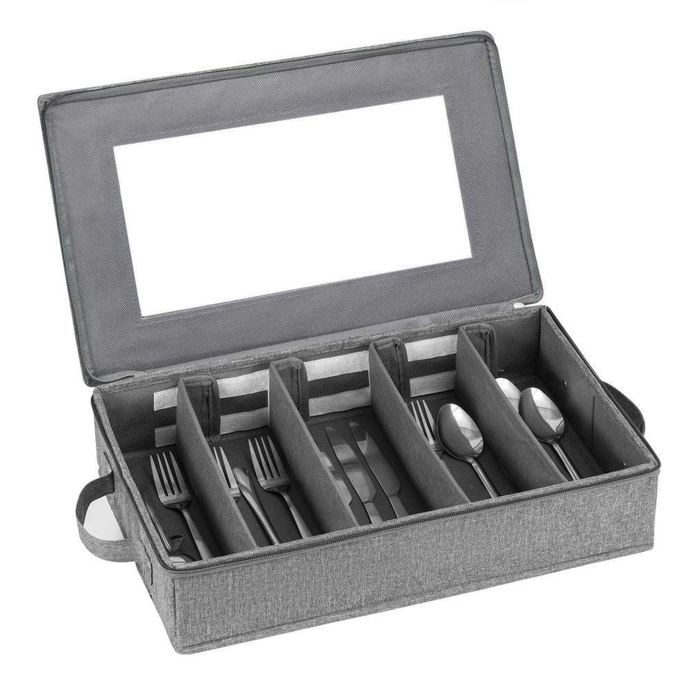 Flatware Utensil Storage Case, Silverware Storage Box Chest with Adjustable D...