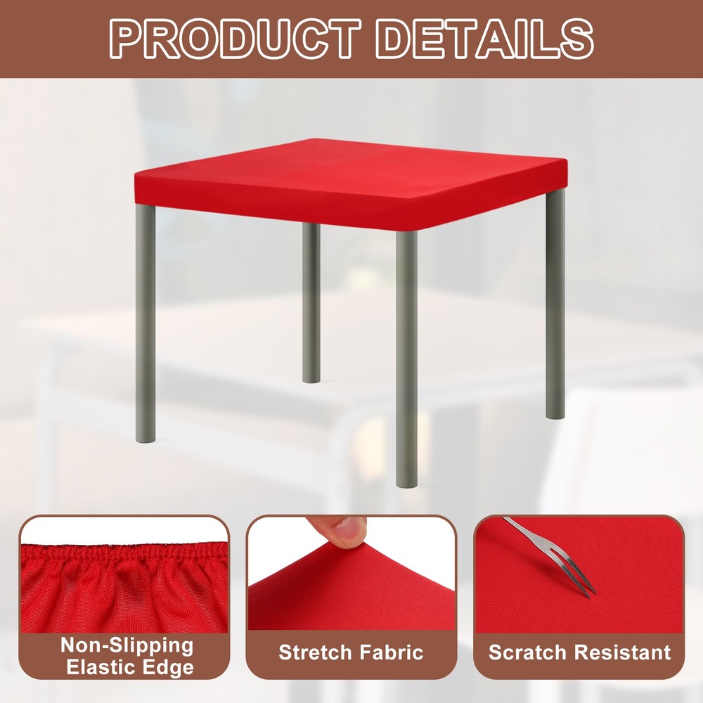 Picnic Table Cloth, 34"x34" Square Elastic Fitted Tablecloths, Red