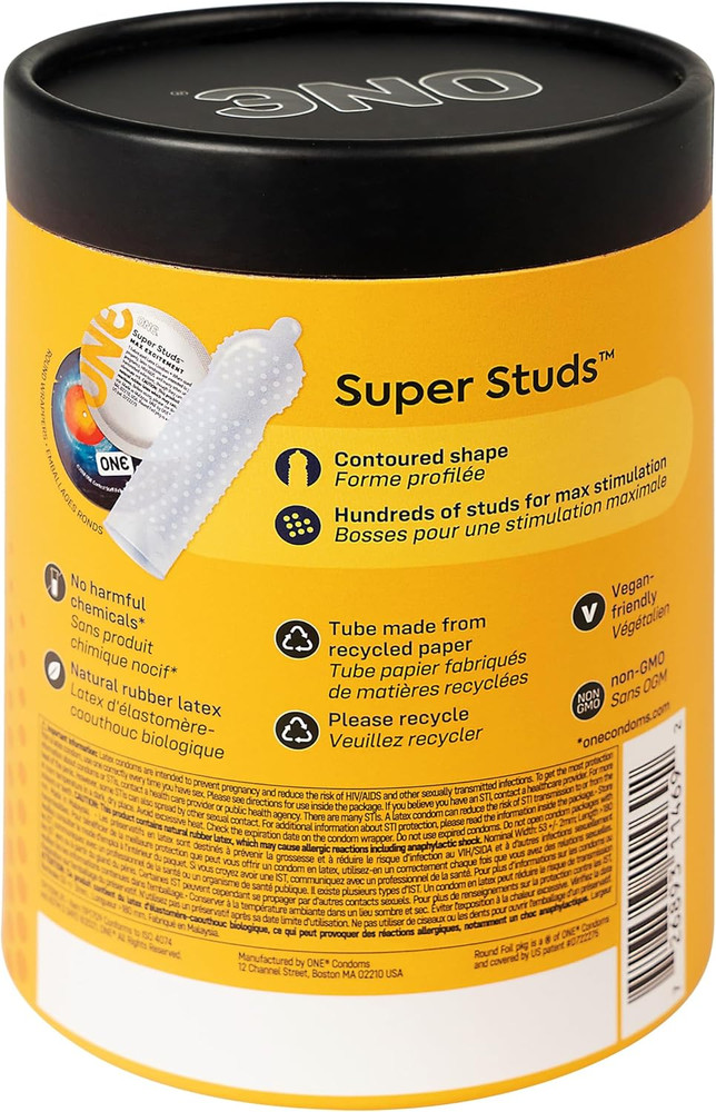 ONE® Condoms Super Studs | Textured Latex Condom | 36 Pack