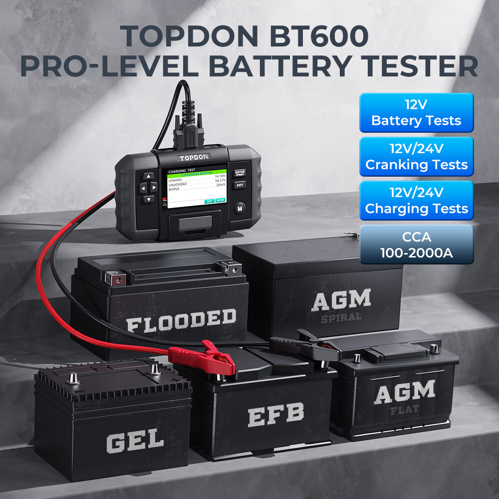 TOPDON BT600 12V Car Battery Load Tester Charging System Analyzer 2000CCA