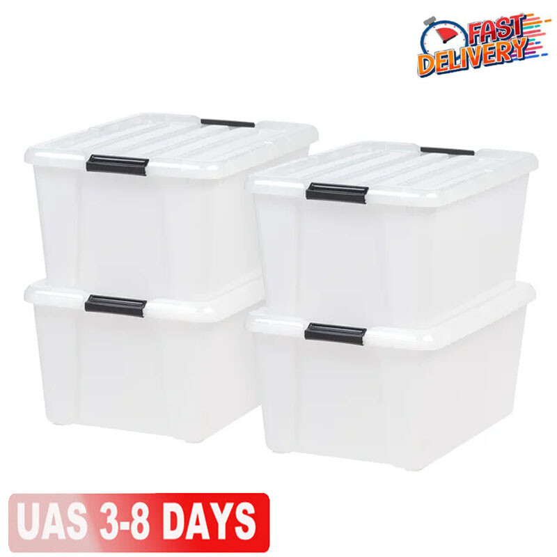 45-Qt Durable Plastic Storage Box Stackable Container Bin w/Latching Lids 4 Pack