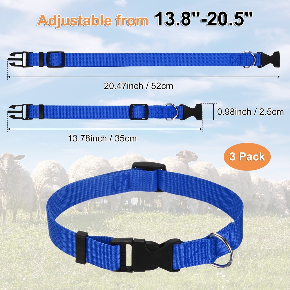 3-Pack Goat Collars with Bells, 13.8"-20.5" Polyester [Dark Blue]