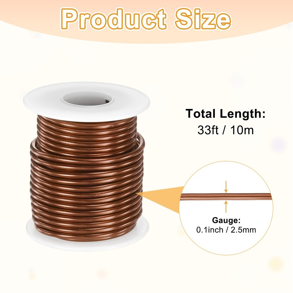 1-Pack Bonsai Training Wire, 2.5mm x 33ft Anodized Aluminum Wire [Copper]