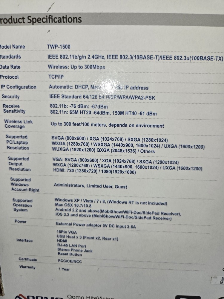 QConnect QOMO Hite Vision WIPS2 Wireless Interactive Presentation System. Tablet