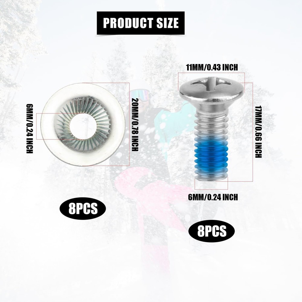 Snowboard Binding Screw Set, Stainless Steel Medium, silver, blue