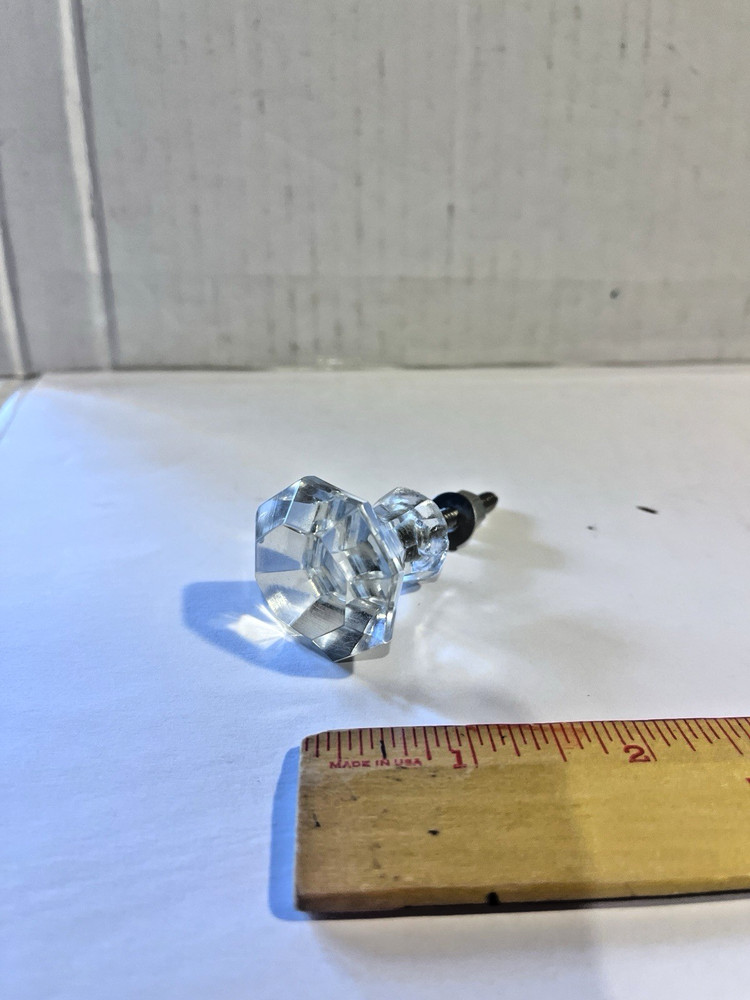 Vintage Glass Drawer Pull, 8 side, Clear Glass, Flat End