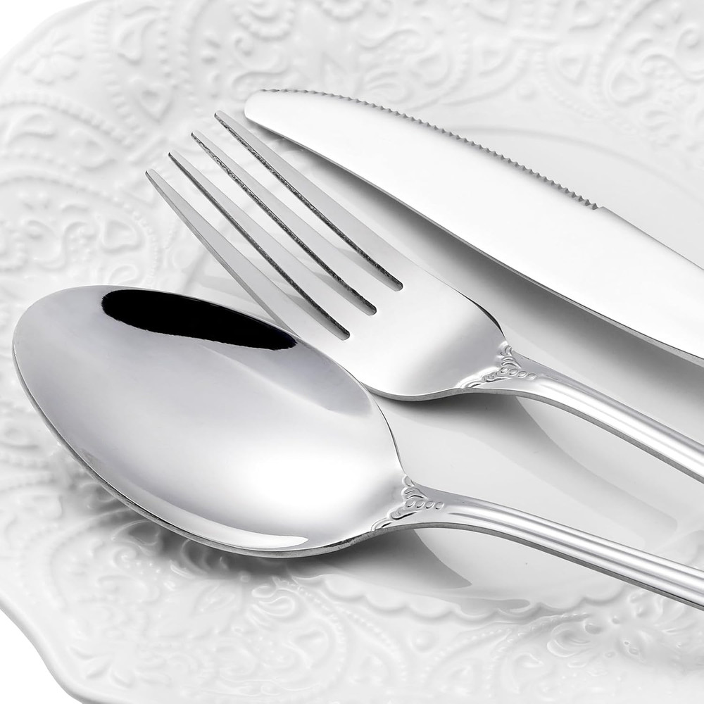 40 Pcs Retro Royal Silverware Set for 8 Stainless Steel Flatware Set Dishwasher