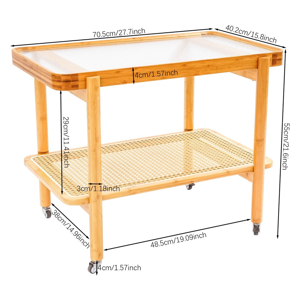 Bamboo Table Portable Sofa Side Table Coffee Table With Wheels Modern Storage