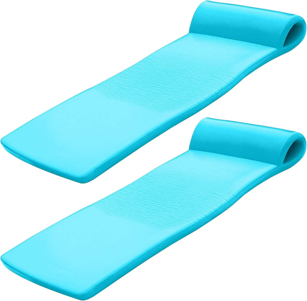 Sunsation 1.75" Thick Foam Pool Float Mat with Roll Pillow, 2 Pack, Teal