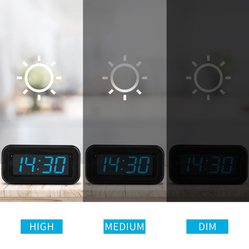 Alarm Clock, Digital Clock, Constantly 1.2'' LED Blue Digits Display, Battery