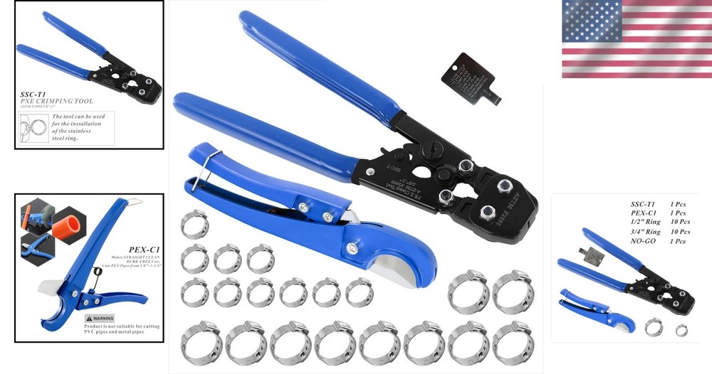 Universal PEX Clamp Cinch & Crimping Tool with Pipe Cutter