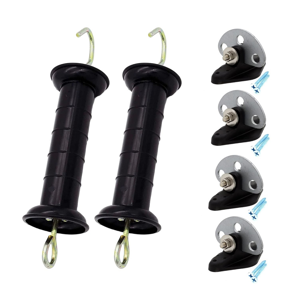 Electric Fence Spring Gate Handle Set with Insulators and Anchor Black 2 Pack