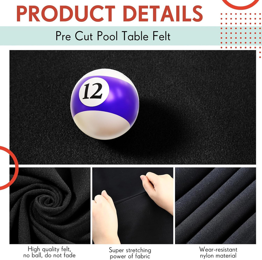 Billiard Cloth 8.53Ft Pool Table Felt with 6 Cloth Strips Pre Cut Pool Table for