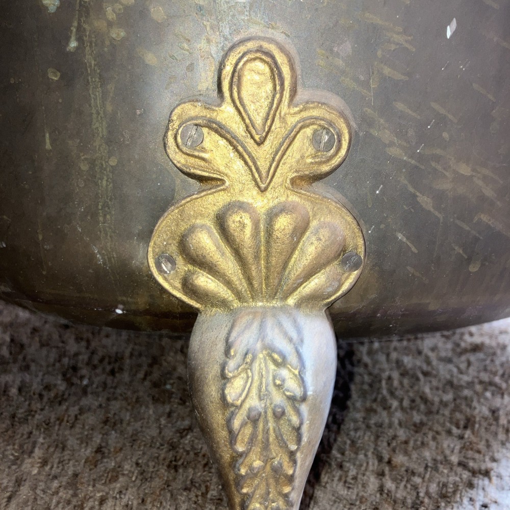 Large Vintage Footed Brass Fireside Coal Bin Log Box Bin Coal Scuttle Purdonium