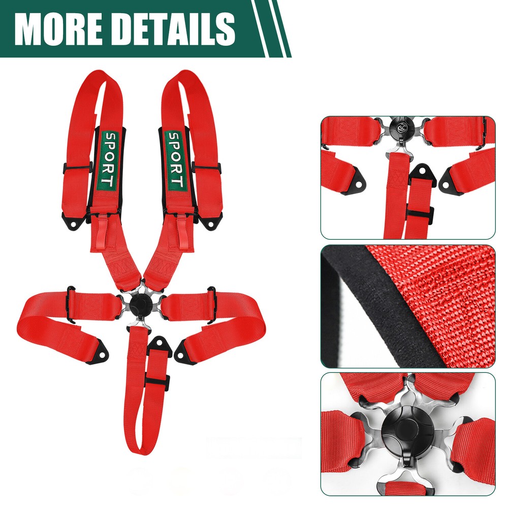 UNIVERSAL RED 5-POINT CAMLOCK QUICK RELEASE RACING SEAT BELT HARNESS
