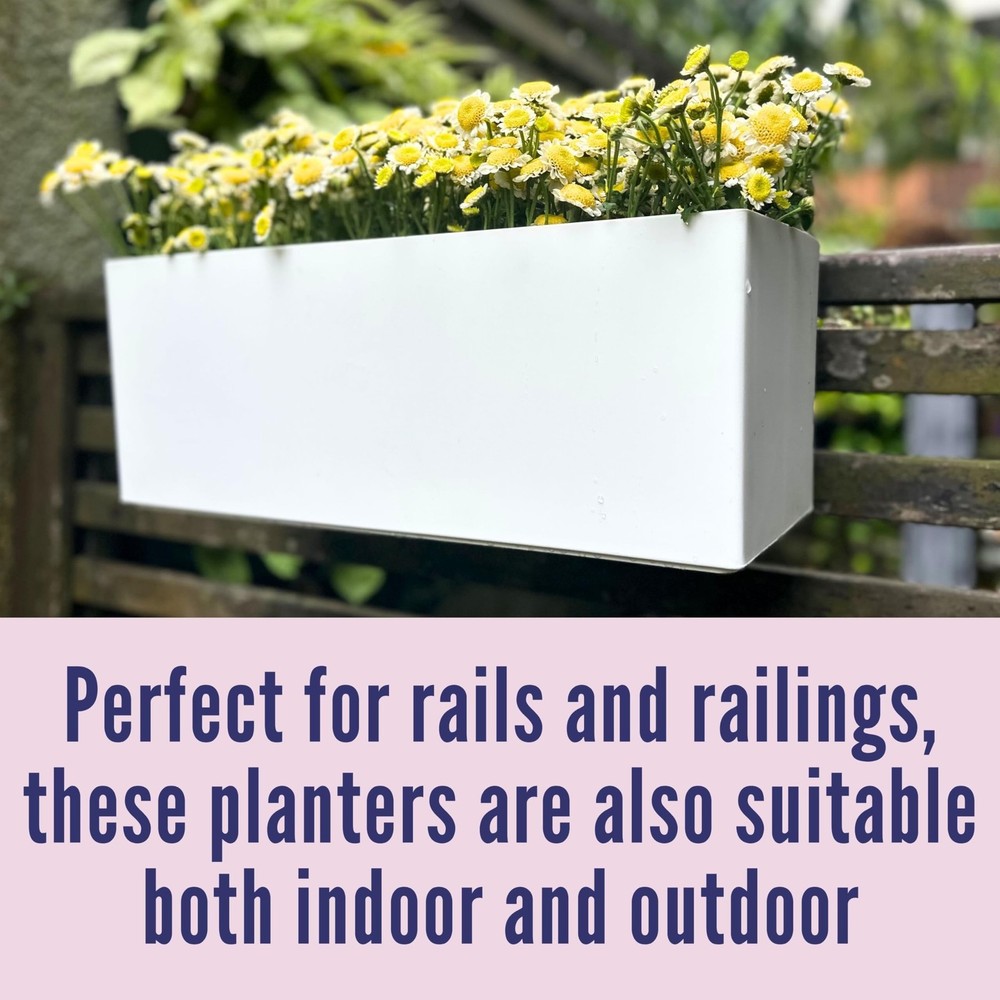 LaLaGreen Railing Planter Box (14 Inch, 2 Pack) White Rectangular Window Flow...