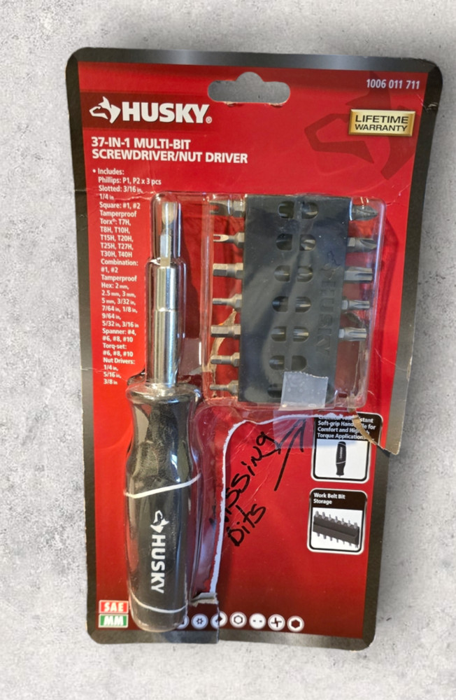 Husky 37-In-1 Screwdriver Nutdriver Tool Tamperproof Philips Straight Blade Bits