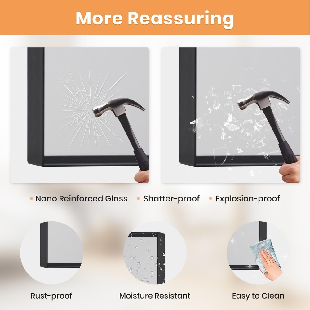 Wall Vanity Bathroom Mirror for Over Sink, 30"x48" Rounded Rectangle Metal De...