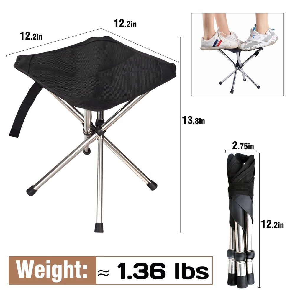 Folding Camping Stool 275 lbs Capacity Ultra-Light Waterproof Quick Setup