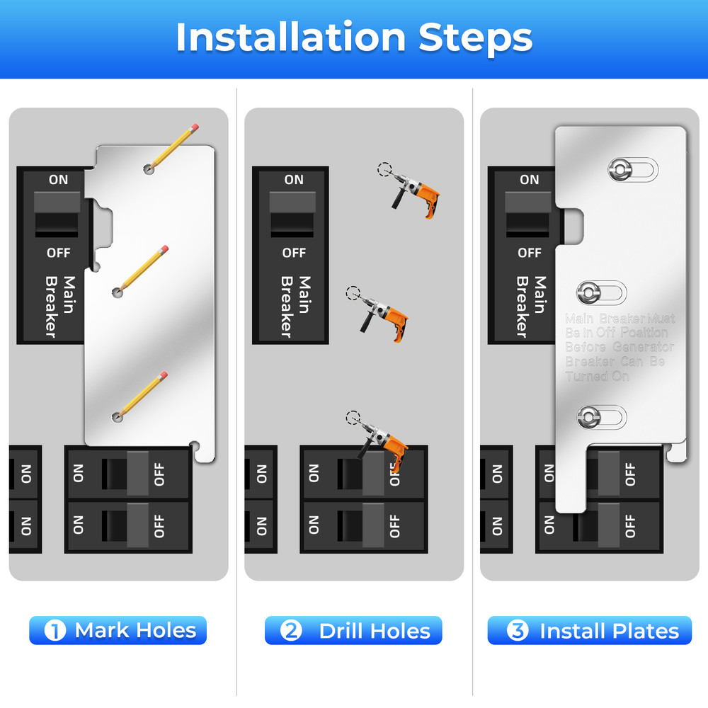 Billet For Square D 200A Panel Main Breaker Horizontal Generator Interlock Kit