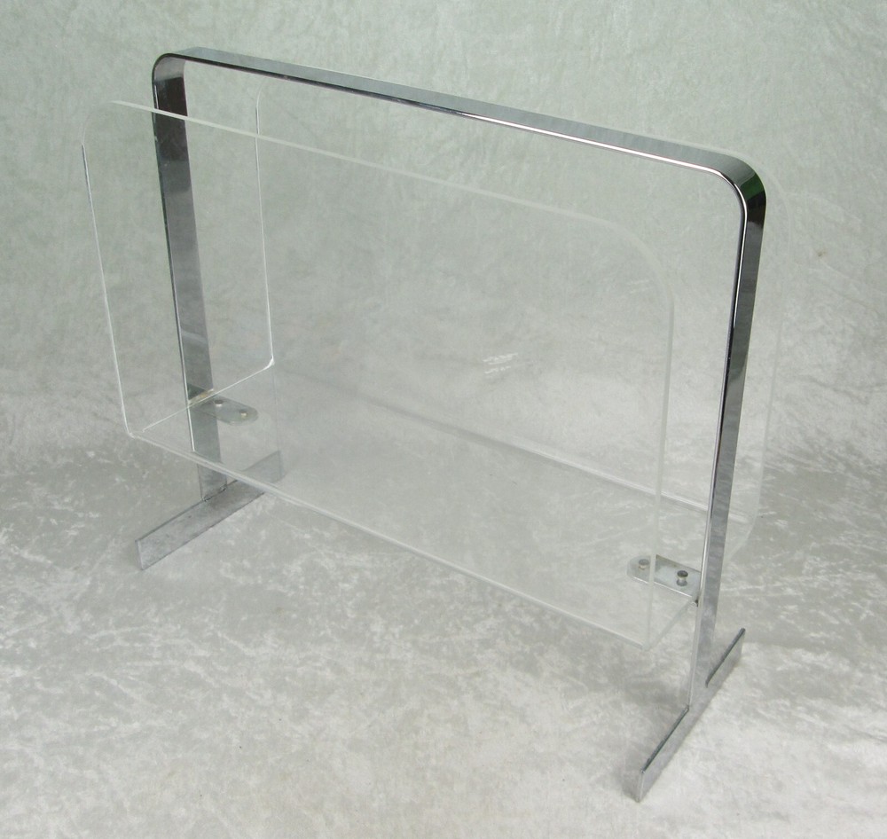 Milo Baughman Attributed Chrome and Lucite Magazine Rack Mid Century Modern