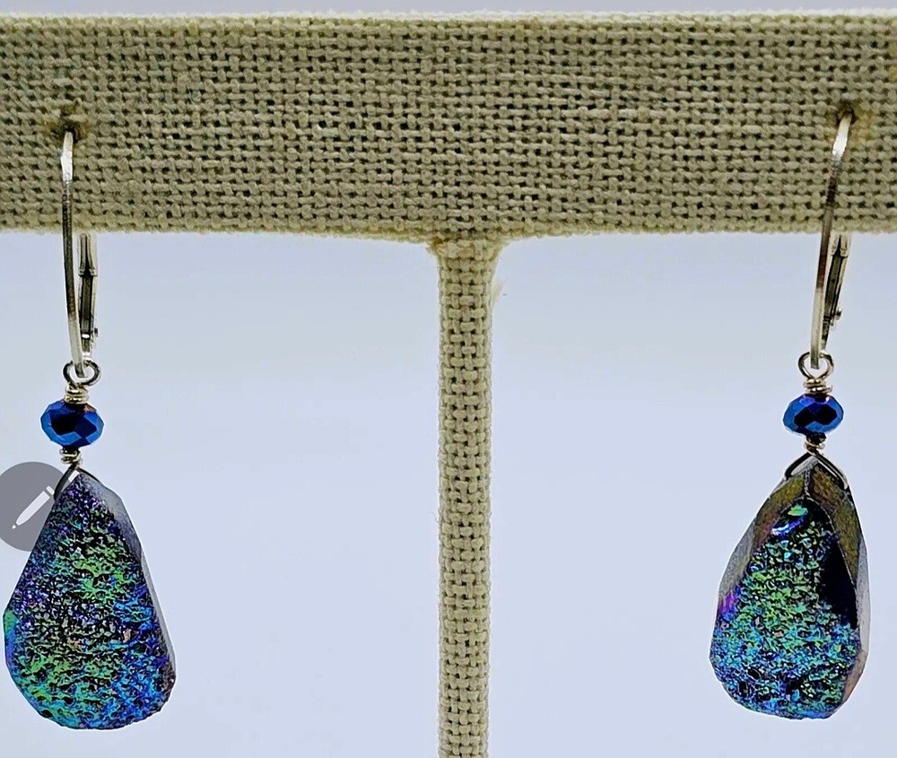 Peacock Druzy Sterling Silver Artisan Earring