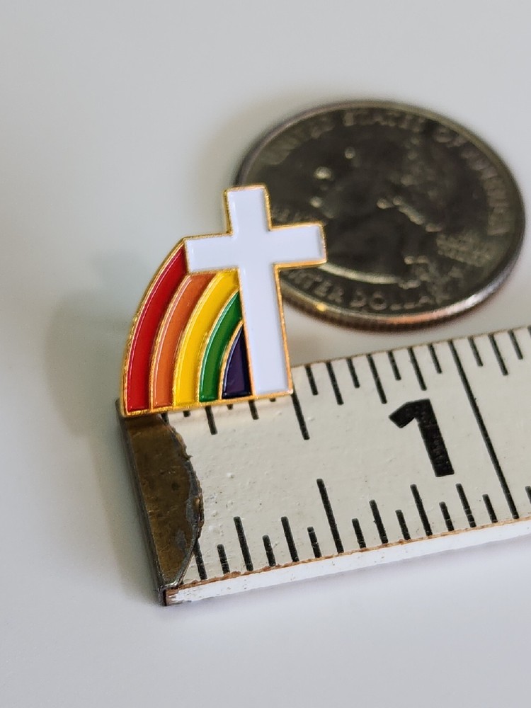 White Cross With Rainbow Lapel Pin Small Size